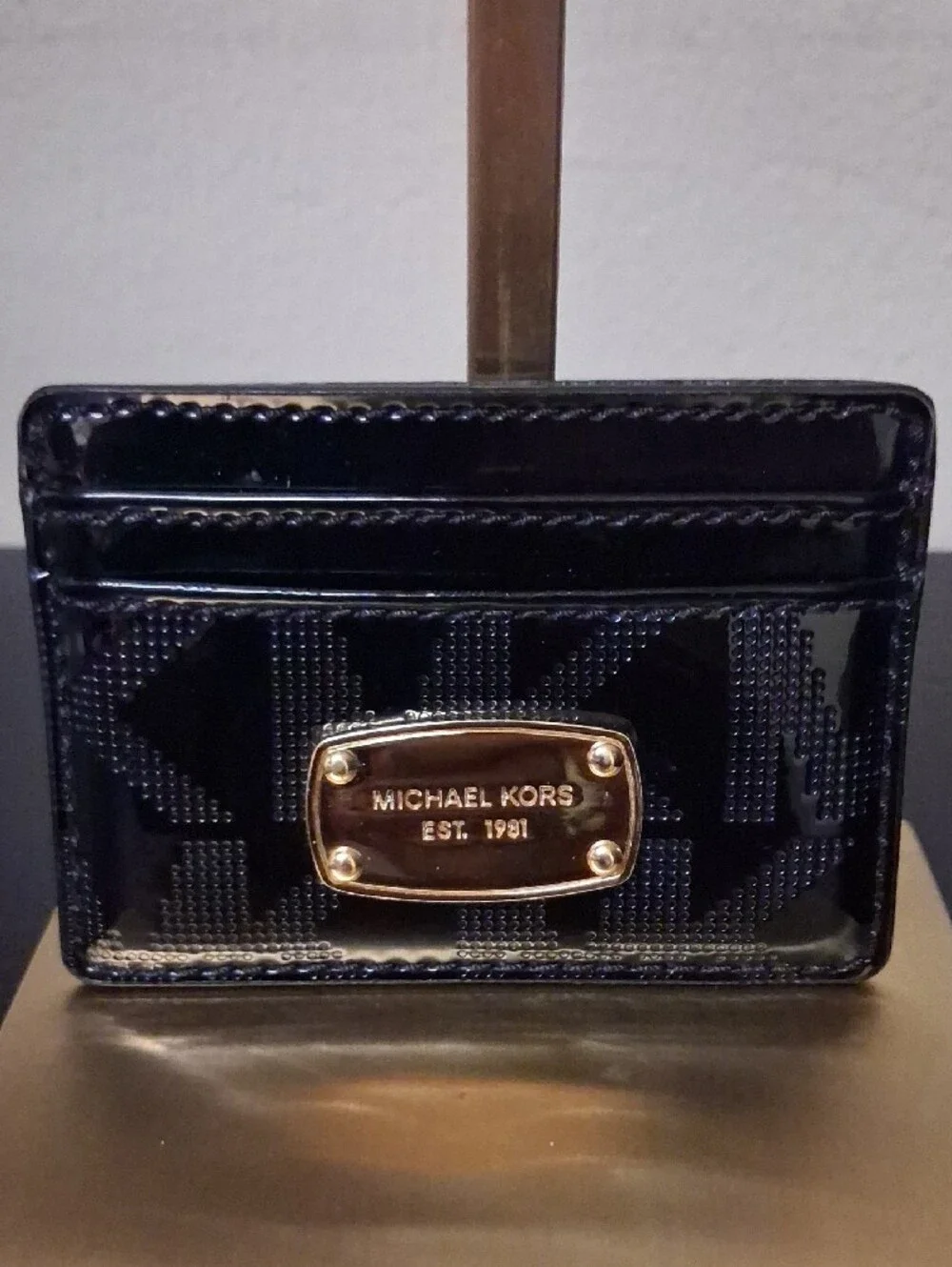 Michael Kors Black Patent Card Case with Gold Plaque NWOT